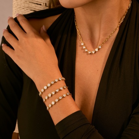 Ensembles de bijoux pour femmes, série romantique, élégante chaîne en acier inoxydable étanche couleur or