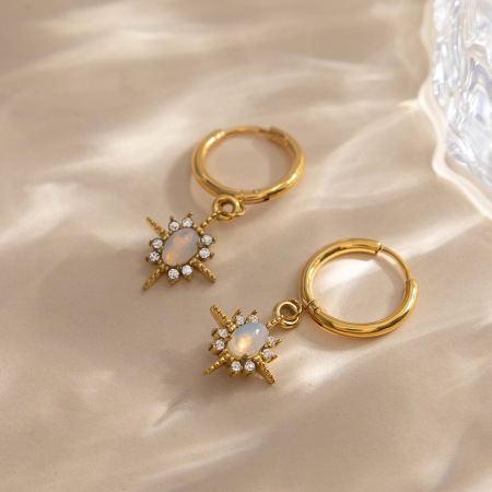 Boucles d'oreilles pendantes pour femmes Shimmering Star en acier inoxydable, imperméables et anti-ternissement, couleur or