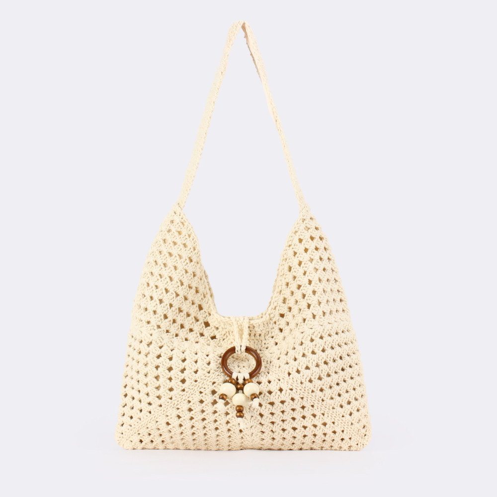 Sacs De Plage Classiques En Coton Tissé Avec Cerceau En Bois Pour Femmes