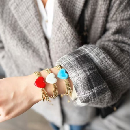 Bracelets à breloques romantiques en cuivre avec perles en forme de cœur en verre pour femmes 2