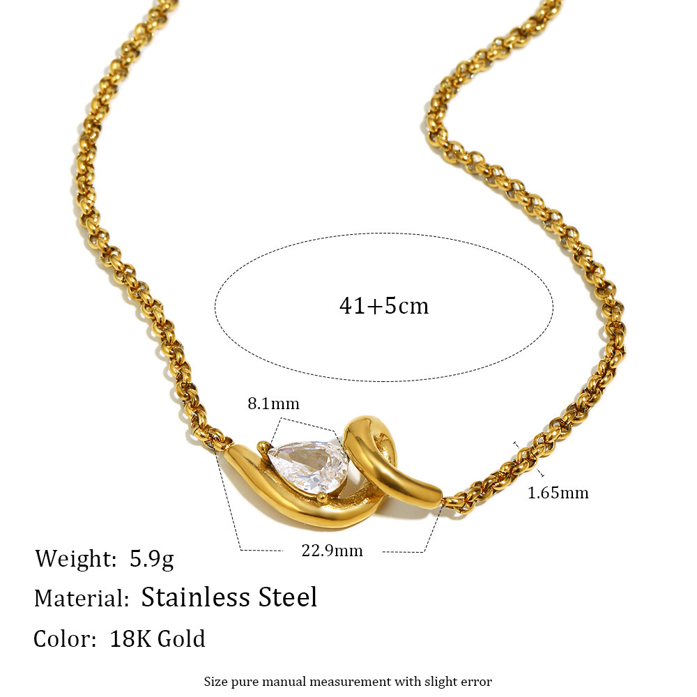 Collier Pendentif Simple En Acier Inoxydable Étanche Couleur Or Et Zircon Image2
