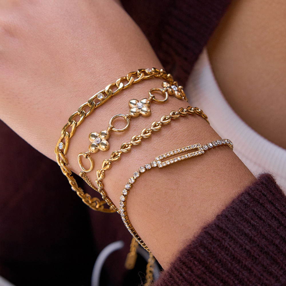 Magnifiques Bracelets À Breloques Pour Femmes En Acier Inoxydable Doré, Imperméables Et Anti-Ternissement, Ornés De Trèfles. h5Image4