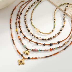 Colliers De Perles Pour Femmes, Collection Classic Series Vacation Beads Chain, En Acier Inoxydable Étanche, Couleur Or h5 Image3