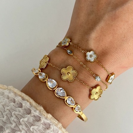 Bracelet en acier inoxydable étanche en forme de fleur, couleur or, orné de strass
