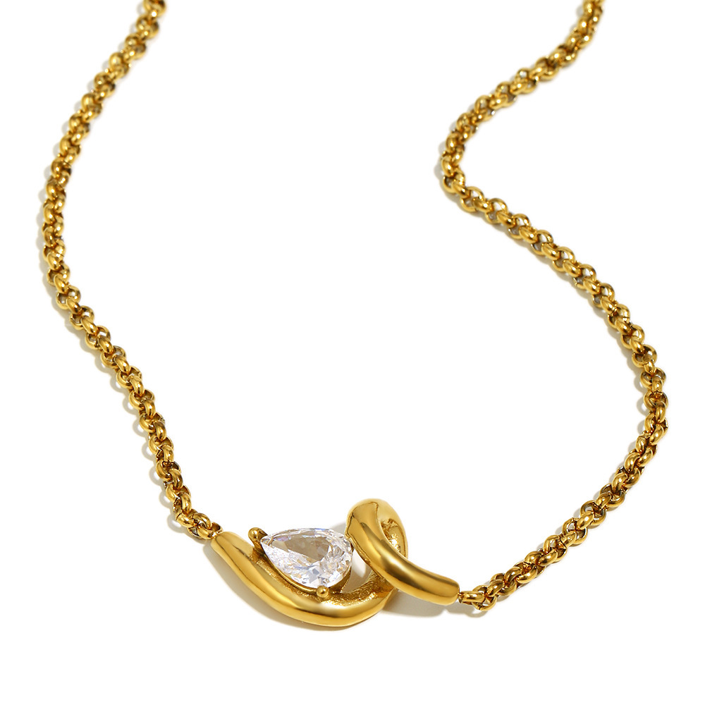 Collier Pendentif Simple En Acier Inoxydable Étanche Couleur Or Et Zircon 