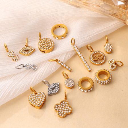Pendentif unisexe Simple Series Daily Shape Irregular Circle en acier inoxydable étanche couleur or avec strass