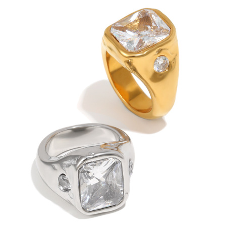 Bague classique carrée en acier inoxydable et zircon étanche 2