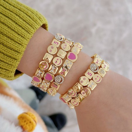 Bracelets à maillons géométriques en cuivre pour femmes, avec chiffres et cœur 2