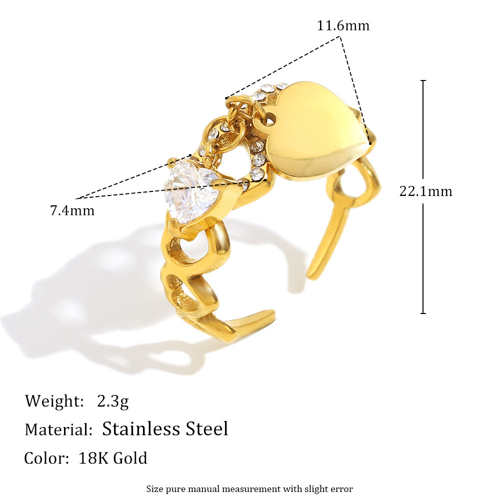 Bague Tendance En Acier Inoxydable Doré, Étanche, Avec Zircon En Forme De Cœur Image2