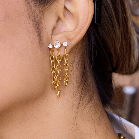 Boucles d'oreilles pendantes pour femmes, légères, à pompons, en acier inoxydable, imperméables et anti-ternissement, couleur or, ornées de zircon.