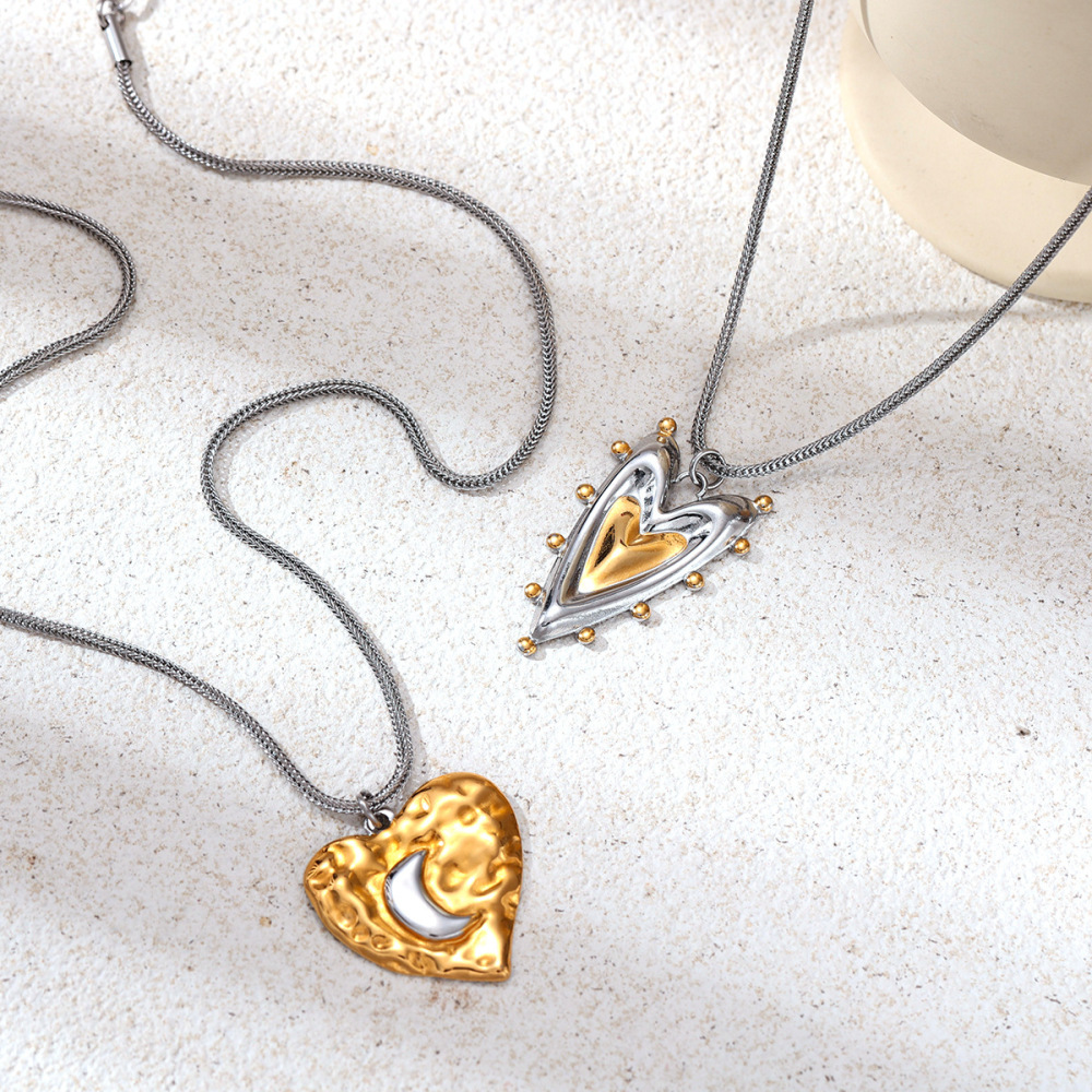 Collier Pendentif En Acier Inoxydable Étanche En Forme De Cœur Et De Lune, De Couleur Assortie Image2