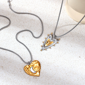 Collier Pendentif En Acier Inoxydable Étanche En Forme De Cœur Et De Lune, De Couleur Assortie h5 Image2