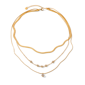 Collier À Plusieurs Rangs En Acier Inoxydable Étanche Couleur Or Et Zircon h5 