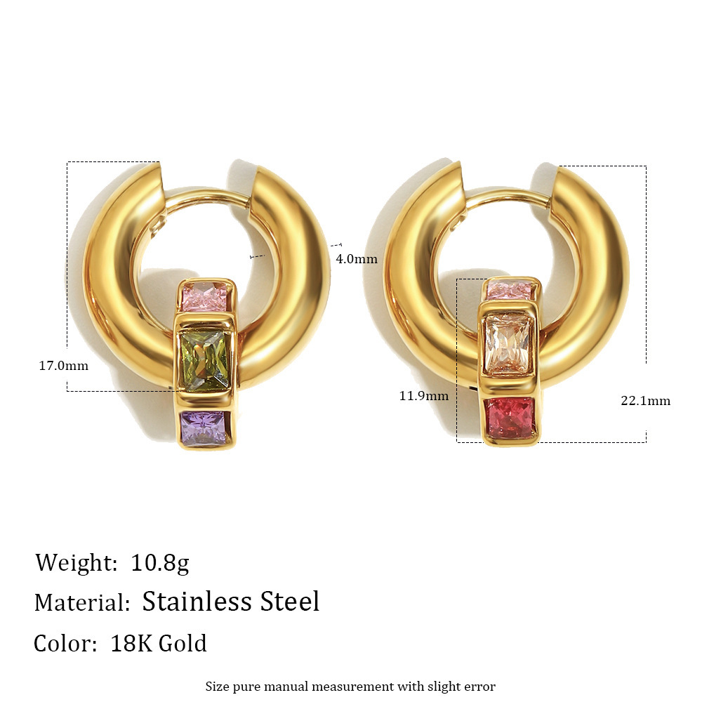 Boucles D'Oreilles Pendantes En Acier Inoxydable Étanche, Couleur Or, Avec Zircon Coloré Image4