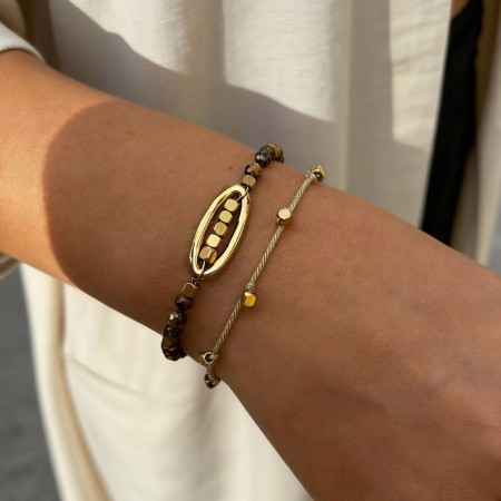 Bracelet en perles de pierre naturelle couleur or