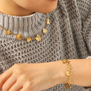 Ensemble Collier Et Collier En Acier Inoxydable Doré, Imperméable, Avec Motif Floral h5 Image3