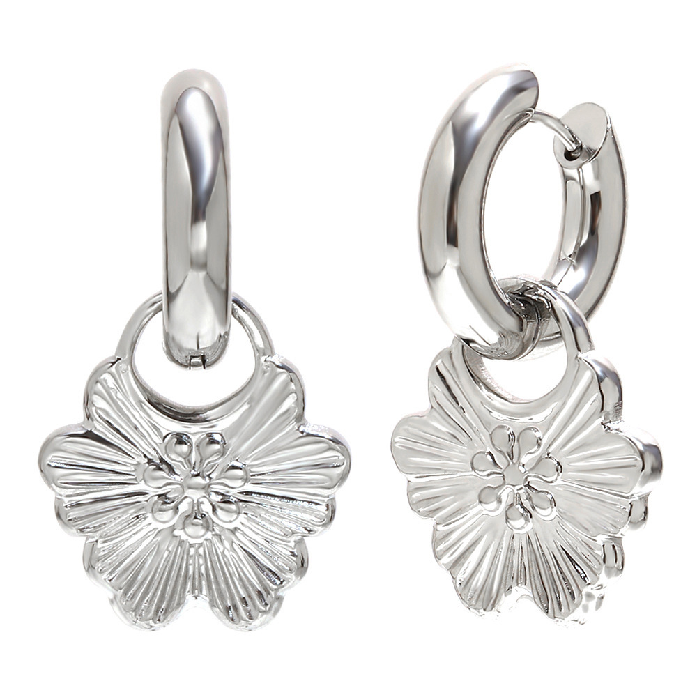 Boucles D'Oreilles Pendantes En Acier Inoxydable Doré, Étanches, En Forme De Fleur Image4
