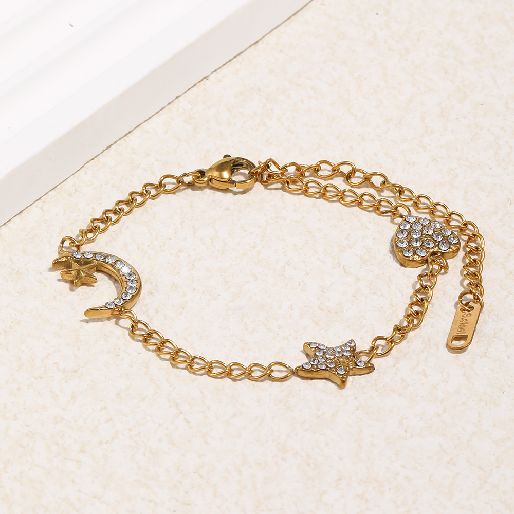 Bracelet À Breloques Moon&Star En Acier Inoxydable Étanche Couleur Or Image3