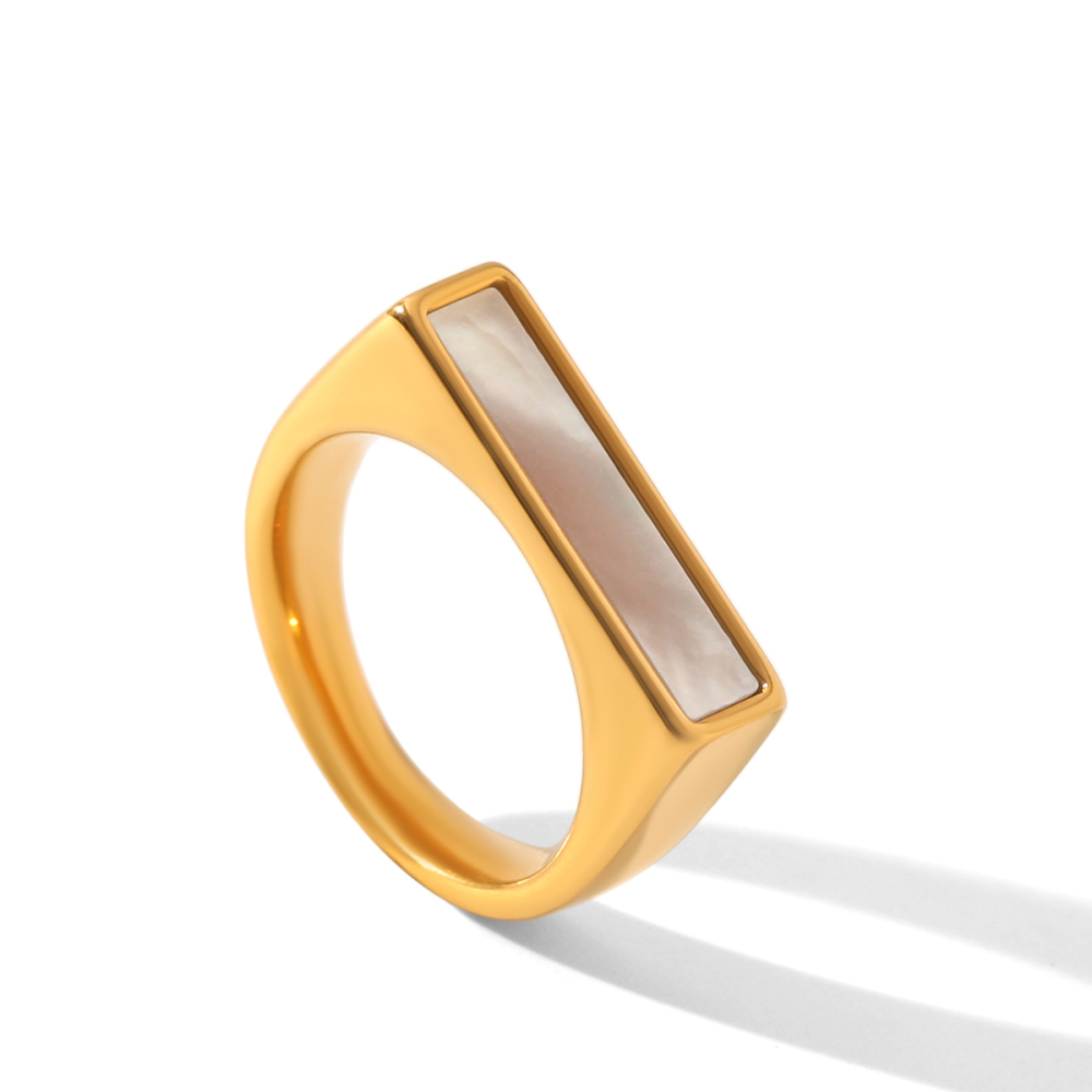 Bague En Acier Inoxydable Étanche Couleur Or Avec Pierre Naturelle En Forme De Cœur 