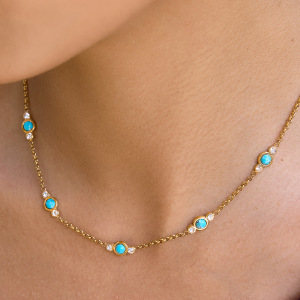Colliers À Maillons Pour Femmes En Acier Inoxydable Turquoise Scintillant, Étanches Et Couleur Or h5 Image4