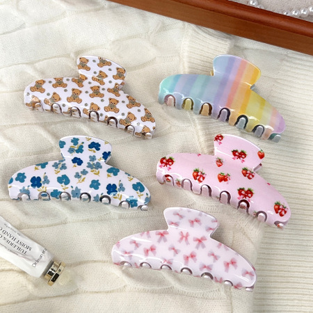 Pinces à cheveux pour femmes en PVC à rayures florales, collection romantique