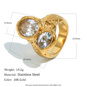 Bague Statement En Acier Inoxydable Étanche Avec Zircon En Forme D'Ellipse h5