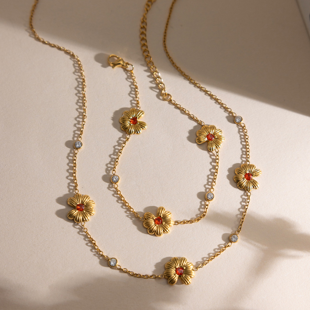 Ensembles De Bijoux Pour Femmes En Acier Inoxydable Doré, Imperméables Et Anti-Ternissement, Ornés De Zircon Orange Et De Pierres Fines. Image7