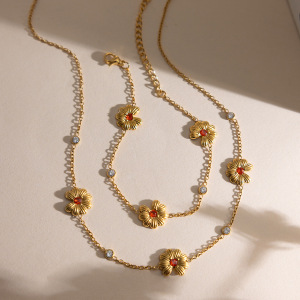 Ensembles De Bijoux Pour Femmes En Acier Inoxydable Doré, Imperméables Et Anti-Ternissement, Ornés De Zircon Orange Et De Pierres Fines. h5 Image7