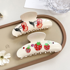 Pinces À Cheveux Acryliques Pour Femmes, Motif Fleurs Et Fruits, Cerises, Collection Romantique h5 Image2