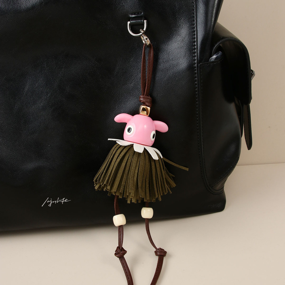 Porte-Clés De Sac Pour Femme En Pu À Pompon Rétro De Dessin Animé De Luxe Image3