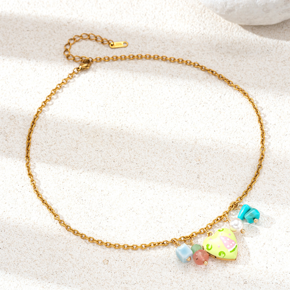 Collier Pendentif Cœur En Acier Inoxydable Étanche Couleur Or h5Image4