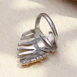 Bague Statement En Forme De Feuille, En Acier Inoxydable Doré Et Argenté, Étanche h5 Image2