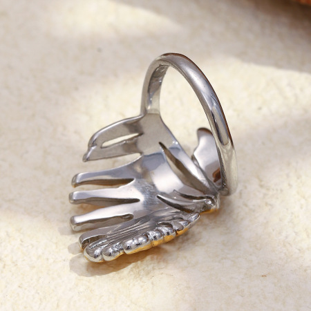 Bague statement en forme de feuille, en acier inoxydable doré et argenté, étanche 2