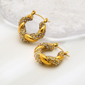 Boucles D'Oreilles Créoles Pour Femmes, Luxueuses Et Élégantes, De Forme Irrégulière, En Acier Inoxydable Étanche, Couleur Or, Ornées De Zircon. h5 Image3