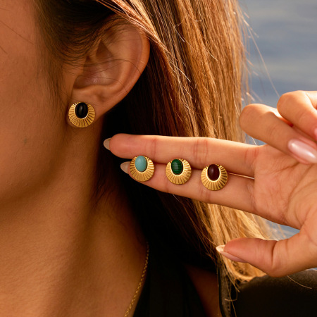 Boucles d'oreilles puces pour femmes, style rétro luxueux, œil de diable, en acier inoxydable et or 18 carats, étanches.