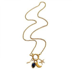Collier En Acier Inoxydable Étanche Couleur Or Avec Pendentif Lune Et Pierre Naturelle h5 