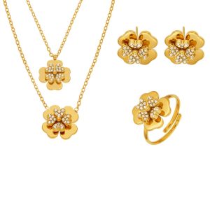 Ensembles De Bijoux Pour Femmes Classic Clover En Acier Inoxydable Doré Avec Zircon, Étanches Et Anti-Ternissement h5 Image5