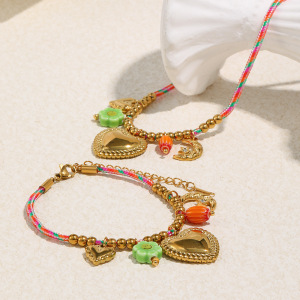 Collier En Acier Inoxydable Imperméable Avec Pendentif Cœur Et Cordon En Coton Coloré h5 Image2
