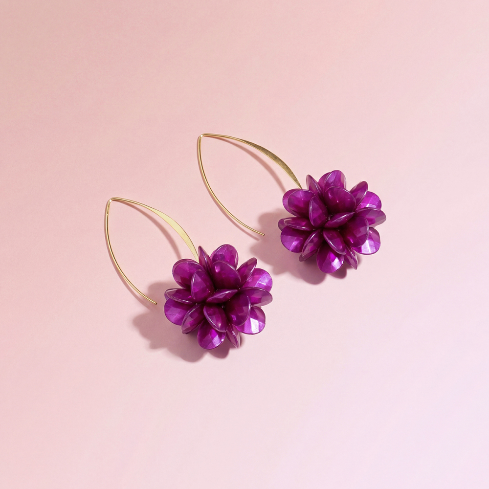 Boucles D'Oreilles Pendantes Vintage Haut De Gamme Pour Femme, Motif Fleur Violette Image3