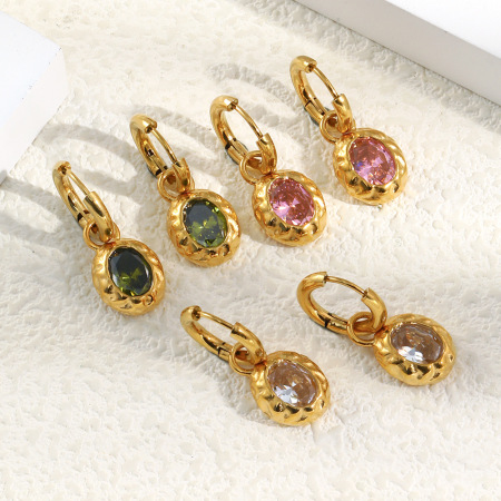 Boucles d'oreilles pendantes en acier inoxydable texturé, imperméables, avec zircon doré 2