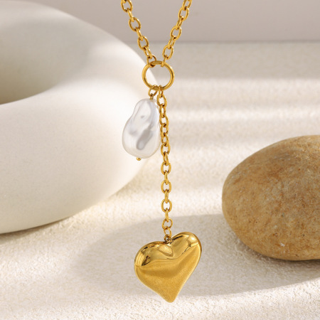 Collier pendentif simple en forme de cœur, en acier inoxydable étanche couleur or 2