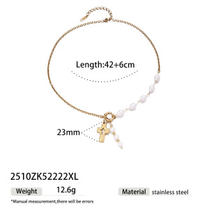 Collier Pendentif Croix En Acier Inoxydable Étanche Avec Perles Artificielles Multicolores h5 