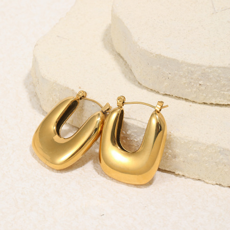 Boucles d'oreilles créoles en acier inoxydable étanches, forme en U, couleur or