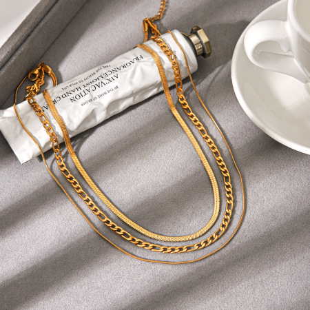 Colliers superposés pour femmes, en acier inoxydable, couleur or, étanches, de la collection Simple Series Daily Chain 2