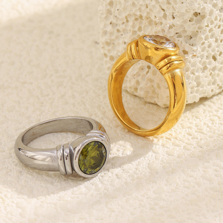 Bague Rétro En Acier Inoxydable Étanche Avec Pierre Précieuse Zircon