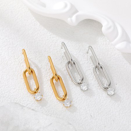 Boucles d'oreilles puces pour femmes, élégantes et rondes, en acier inoxydable, plaqué or 18 carats, de la série Luxueuse 2