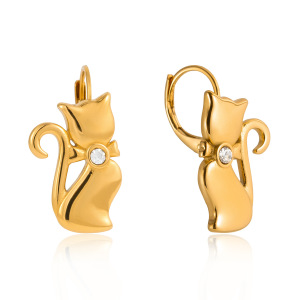 Boucles D'Oreilles Pendantes Élégantes Pour Femme, En Acier Inoxydable Doré, Imperméables Et Anti-Ternissement, Motif Chat. h5