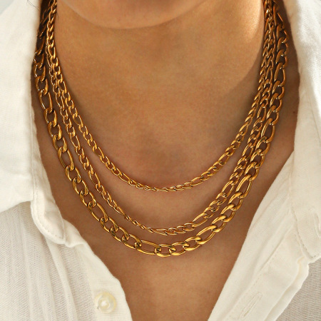 Collier À Maillons Simples En Acier Inoxydable Imperméable Couleur Or