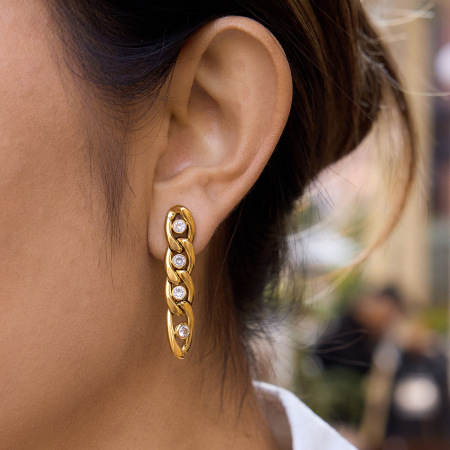 Boucles d'oreilles pendantes modernes pour femmes, en acier inoxydable, étanches, couleur or. 2