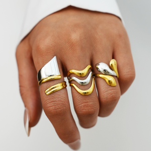 Bague Simple Series Daily Irregular Shape Lines En Acier Inoxydable Étanche Couleur Or h5 Image3